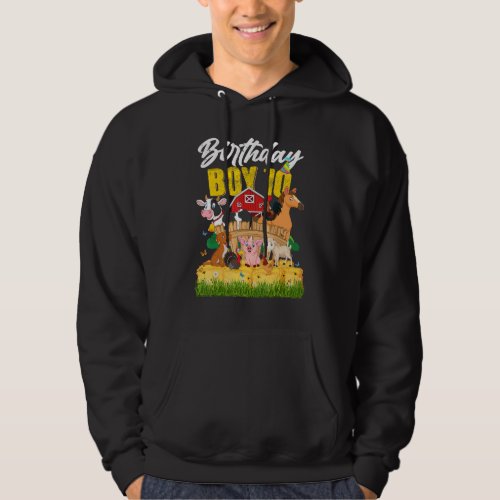 10 Years Old Barnyard Birthday Boy 10th Farm Anima Hoodie