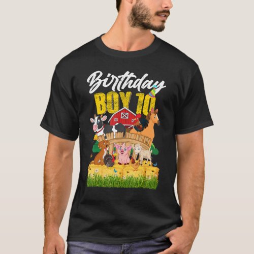 10 Years Old Barnyard Birthday Boy 10th Farm Anima T_Shirt