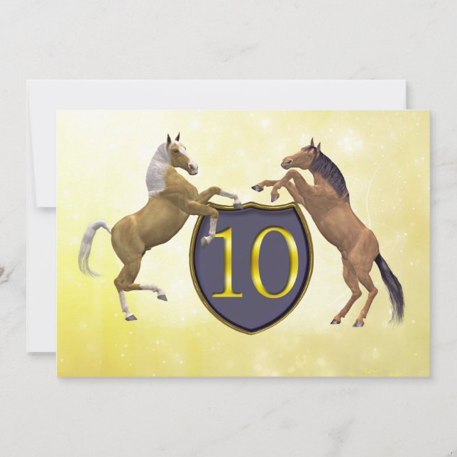 10 years old birthday party rearing horses invitation (Front)