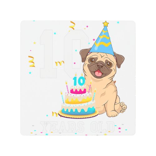 10 Years Old Birthday Pug Dog Lover Party Kids Boy Metal Print