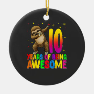 10 Years Old Birthday Sloth Dabbing 10th Birthday  Ceramic Ornament