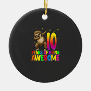 10 Years Old Birthday Sloth Dabbing 10th Birthday  Ceramic Ornament