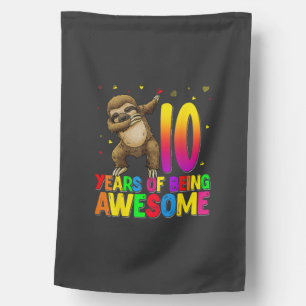 10 Years Old Birthday Sloth Dabbing 10th Birthday  House Flag