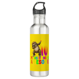 10 Years Old Birthday Sloth Dabbing 10th Birthday  Stainless Steel Water Bottle