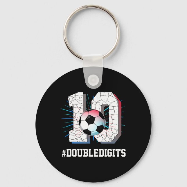 10 Years Old Boy 10 Double Digits Birthday Soccer  Keychain (Front)