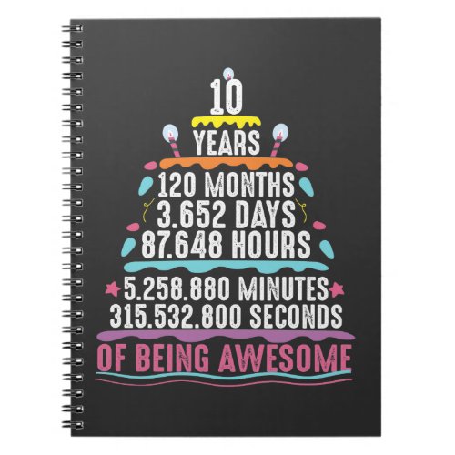 10 Years Old Cake 10th Birthday Minutes Notebook