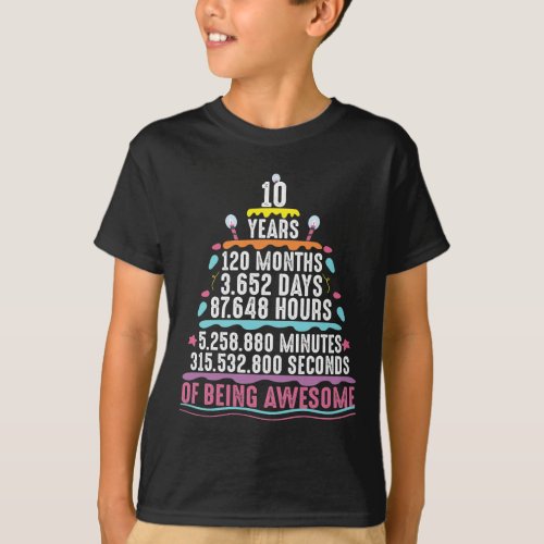 10 Years Old Cake 10th Birthday Minutes T_Shirt