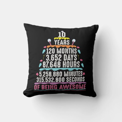 10 Years Old Cake 10th Birthday Minutes Throw Pillow