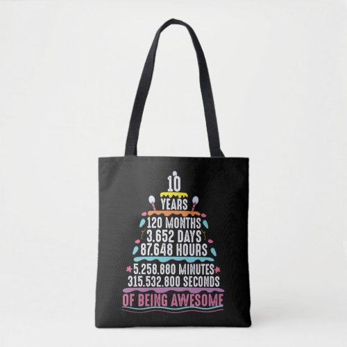 10 Years Old Cake 10th Birthday Minutes Tote Bag