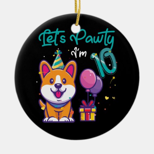 10 Years Old Corgi Dog Lover 10th Birthday Ceramic Ornament