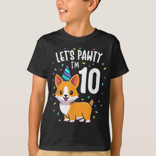 10 Years Old Corgi Dog Lover 10th Birthday Party O T_Shirt