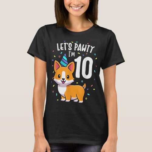 10 Years Old Corgi Dog Lover 10th Birthday Party O T_Shirt