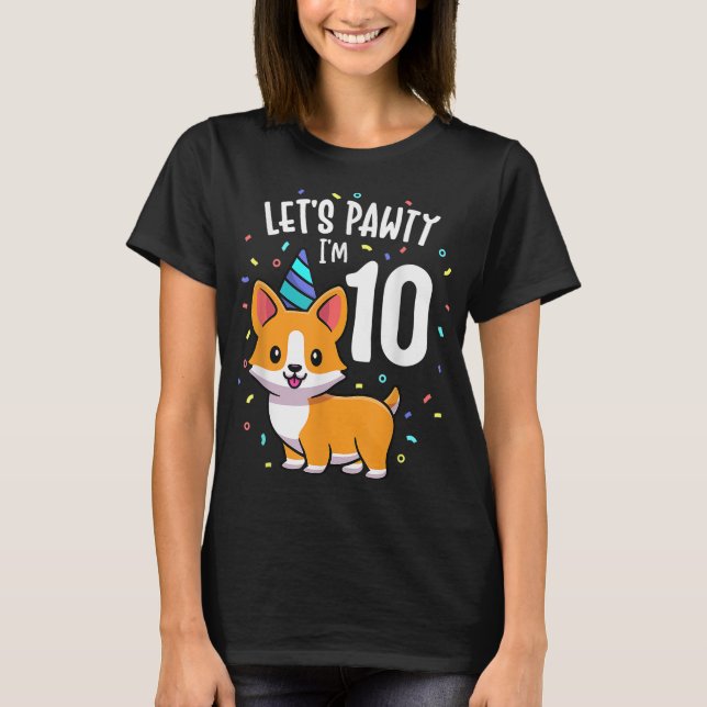 10 Years Old Corgi Dog Lover 10th Birthday Party O T-Shirt (Front)