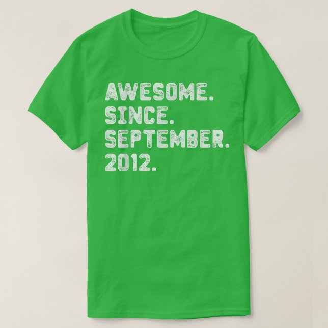 10 Years Old Gift Awesome Since September 2012 10t T-Shirt (Design Front)