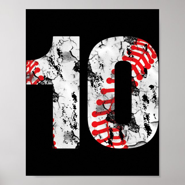 10 Years Old Gifts Number 10 Baseball 10th Birthda Poster (Front)