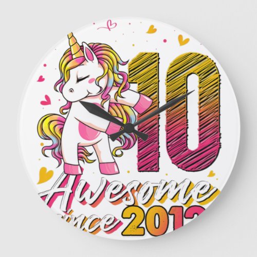 10 Years Old Gifts Unicorn Flossing 10th Birthday  Large Clock