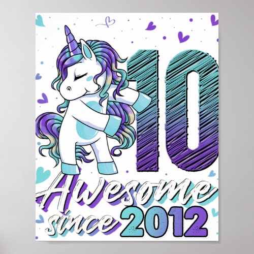 10 Years Old Gifts Unicorn Flossing 10th Birthday  Poster
