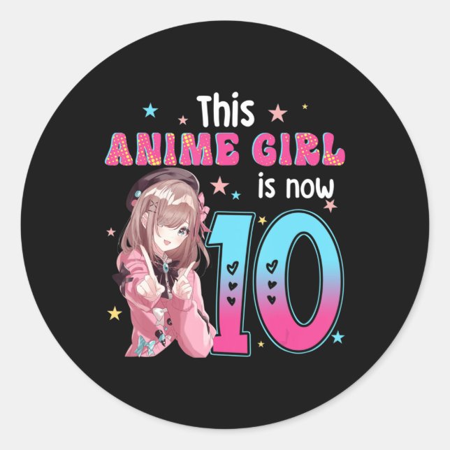 10 Years Old Girl Kawaii Gifts Anime Girl 10th Bir Classic Round Sticker (Front)