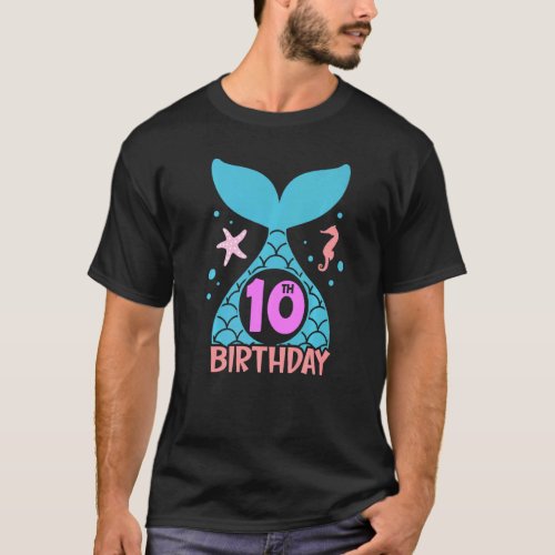 10 Years Old Girl Second 10th Birthday Mermaid Two T_Shirt