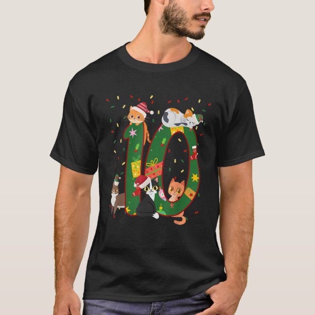 10 Years Old Kids Xmas Cute Cats 10th Birthday Chr T-Shirt (Front)