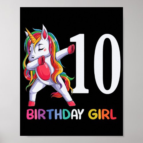10 Years Old Unicorn Flossing 10th Birthday Girl Poster