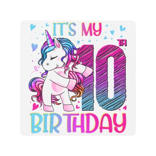 10 Years Old Unicorn Flossing 10th Birthday Girl U Metal Print