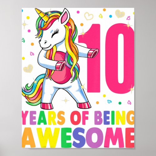 10 Years Old Unicorn Flossing 10th Birthday Girl U Poster