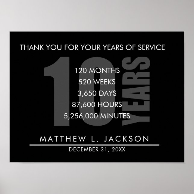 10 Years Retirement or Employee Appreciation Gift Poster (Front)