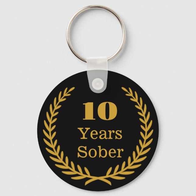 10 Years Sober, Personalizable Sobriety Keepsake Keychain (Front)