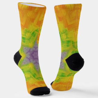 10A Unique Orange Yellow Purple Green Star Mandala Socks