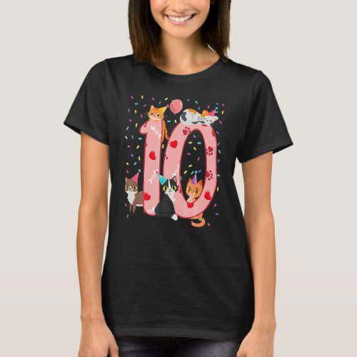 10H Birthday Girl Cute Cat Outfit 10 Years Old Bda T_Shirt
