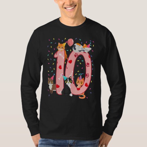 10H Birthday Girl Cute Cat Outfit 10 Years Old Bda T_Shirt
