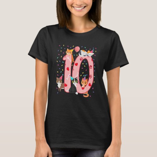 10H Birthday Girl Cute Cat Outfit 10 Years Old Bda T-Shirt