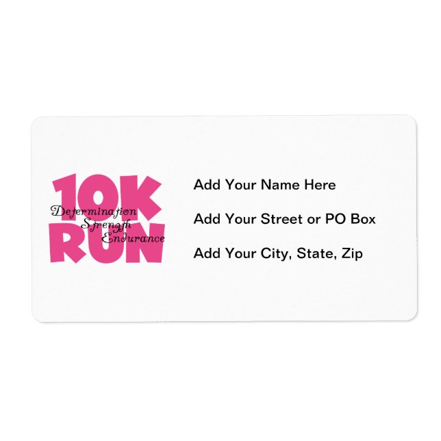 10K Run Pink Sports Running Label (Front)