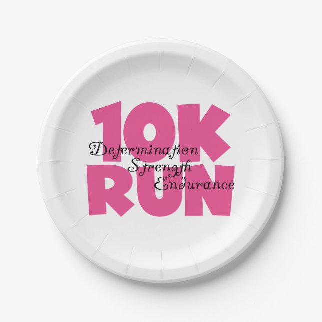 10K Run Pink Sports Running Paper Plates (Front)