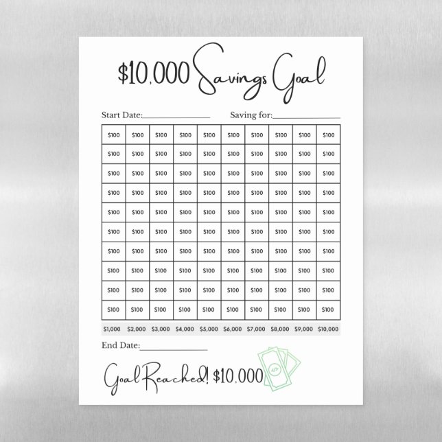 10K Savings Challenge Dry Erase Magnetic Sheet (Vertical)