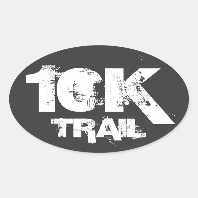 10K Trail Running Oval Decal White On Black Oval Sticker (Front)
