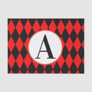10lb Tissue Paper, RED & BLACK HARLEQUIN INITIAL Paper