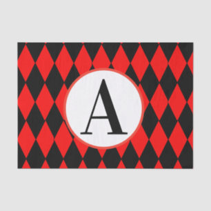 10lb Tissue Paper, RED & BLACK HARLEQUIN INITIAL Tissue Paper