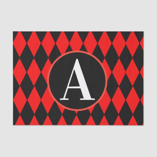 10lb Tissue Paper, RED & BLACK HARLEQUIN MONOGRAM Paper (Front)