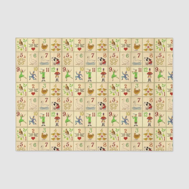 10lb Tissue Paper, White TWELVE DAYS OF CHRISTMAS Tissue Paper (Front)