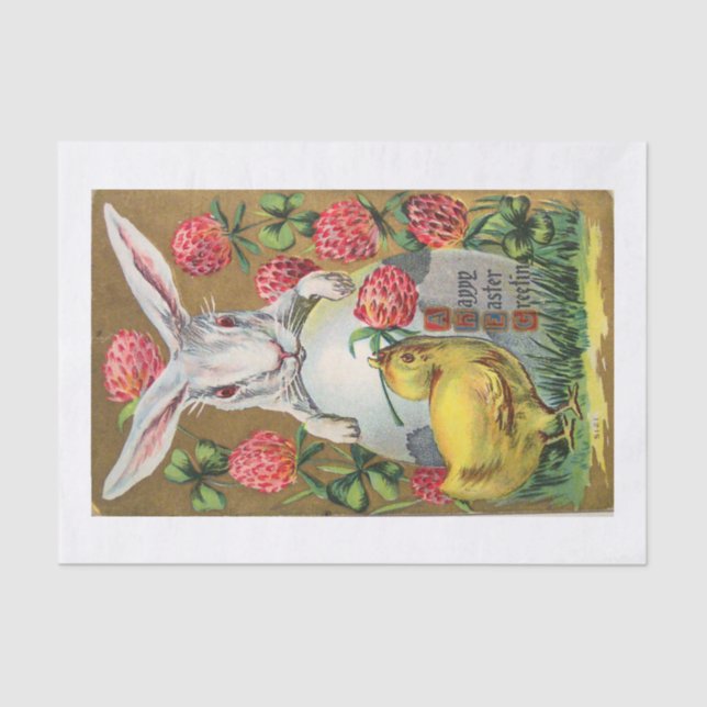 10lb Tissue Paper, White W/ EASTER BUNNY & CHICK Tissue Paper (Front)