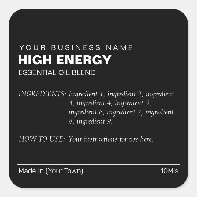 10Ml Roller Bottle Black Essential Oil Labels (Front)