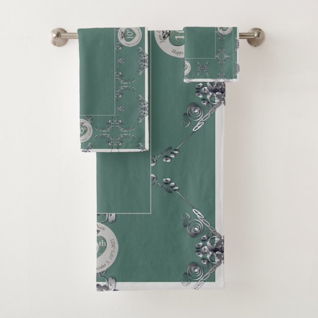 10th,11th,20th,25th,70th Silvery Grey  Bath Towel Set (Insitu)