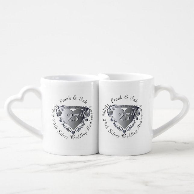 10th,20th,25th,70th Heart Wedding Anniversary Coff Coffee Mug Set (Front Nesting)