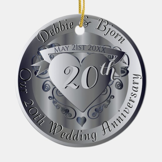 10th,20th,25th,70th Medallion Wedding Anniversary Ceramic Ornament (Front)