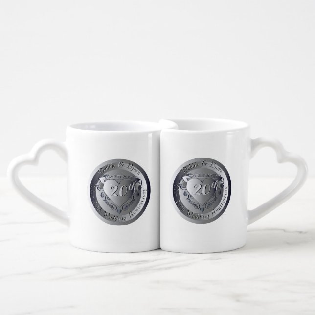 10th,20th,25th,70th Medallion Wedding Anniversary Coffee Mug Set (Front Nesting)