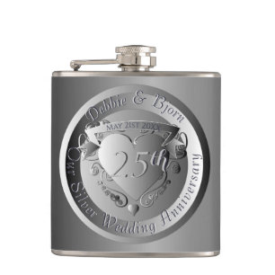 10th,20th,25th,70th Wedding Anniversary Medallion Flask