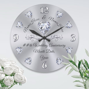 10th, 75th, 60th Diamond Anniversary Gifts,  Large Clock