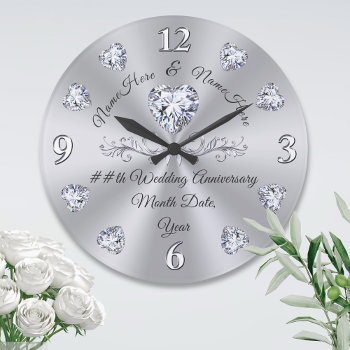 10th  75th  60th Diamond Anniversary Gifts   Large Clock by LittleLindaPinda at Zazzle